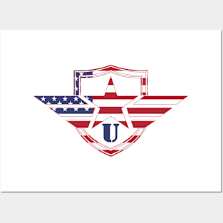 Letter U American Flag Monogram Initial Posters and Art